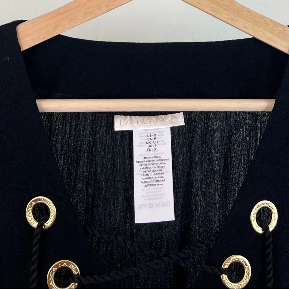 NWT La Blanca Capri Lace Up Caftan Swim Coverup in Black